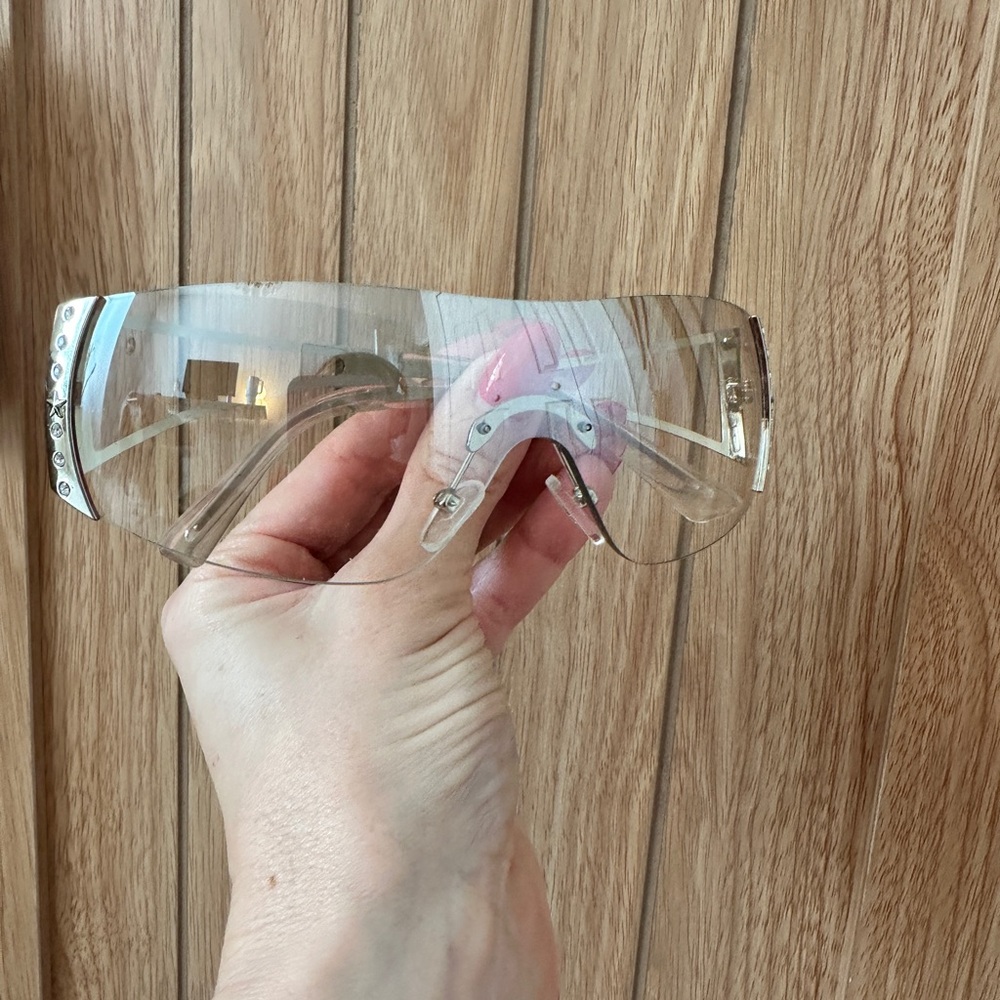 Clear Grey y2k Shield Sunglasses